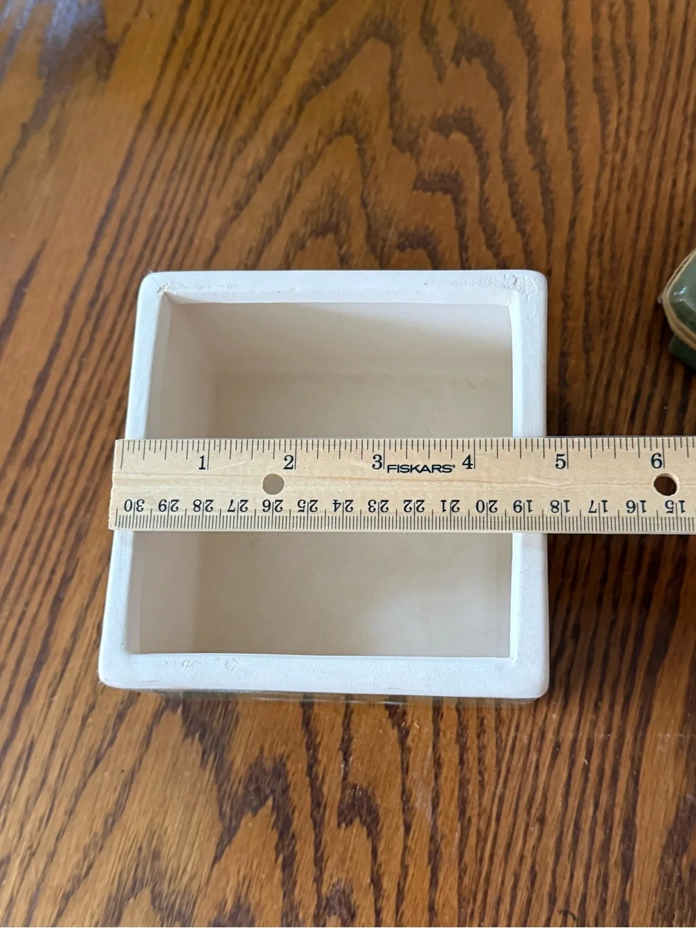 Believe Ceramic Trinket Box Green With Straw Accents